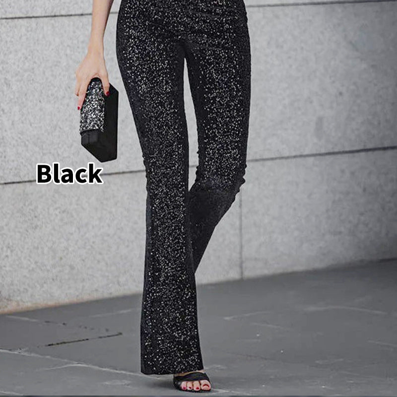 Diva Sequin High Rise Elastic Waist Flare Pants