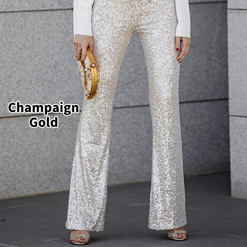 Diva Sequin High Rise Elastic Waist Flare Pants