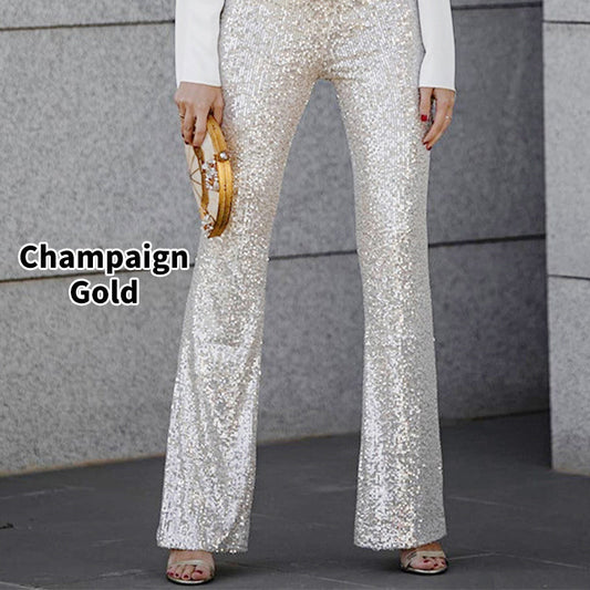 Diva Sequin High Rise Elastic Waist Flare Pants